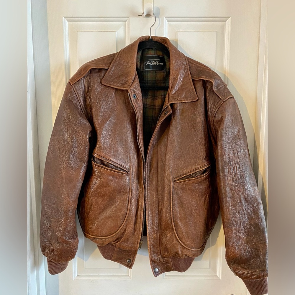 Vintage Saks Fifth Avenue Flannel Lined Leather Bomber Jacket